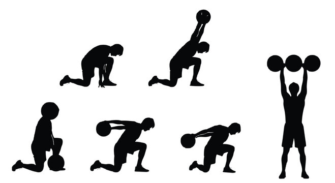 Black silhouette of a person lifting weights vector illustration with silhouette
