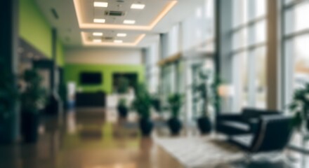 Fototapeta premium Modern office lobby with blurred background a vibrant and welcoming corporate interior space