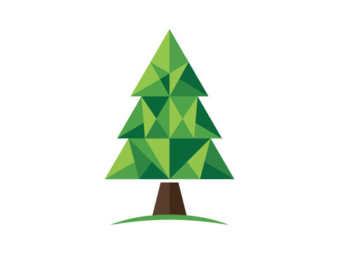 Modern geometric green triangle tree icon, eco-friendly flat design on white background