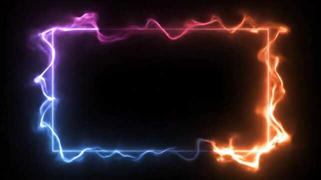 Abstract glowing neon frame on black background for design elements