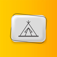 Black Traditional indian teepee or wigwam icon isolated on yellow background. Indian tent. Silver rectangle button. Vector © Vadim