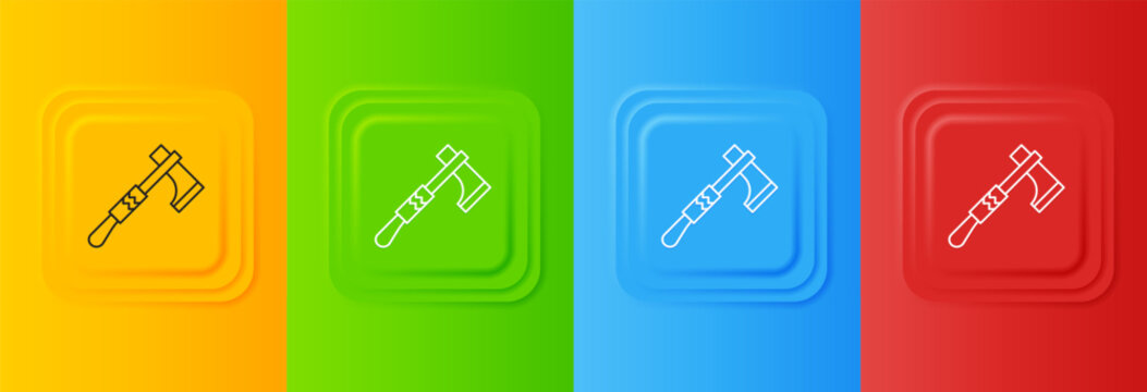 White Native american tomahawk axe icon isolated on colorful background. Set icons in square buttons. Vector