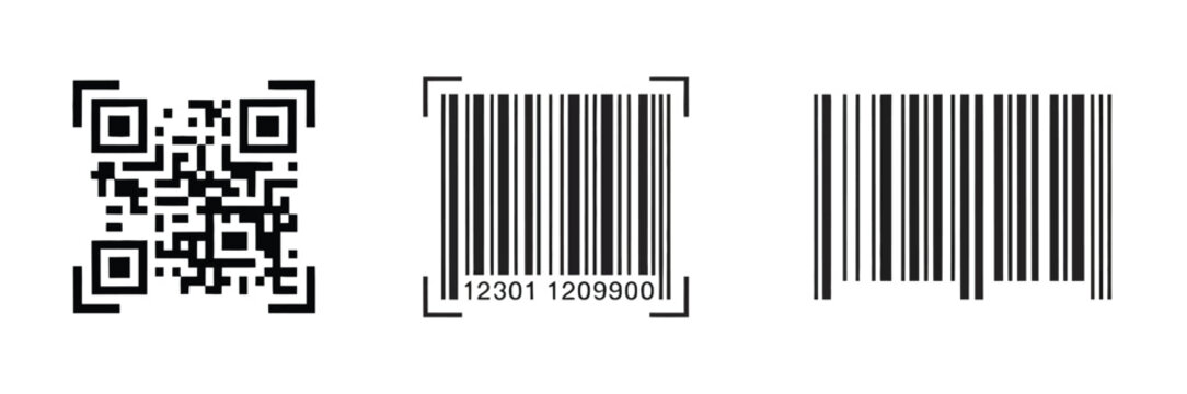 QR and barcode vector design flat style icons for data scanning digital identification and modern code symbol illustration