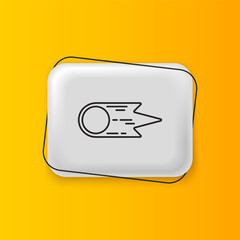 Black Comet falling down fast icon isolated on yellow background. Silver rectangle button. Vector © Vadim