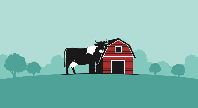 Black cow standing next to barn.