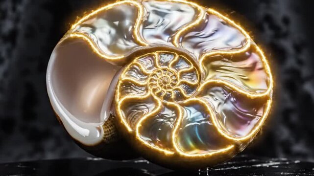 Nautilus Shell Spiral and Fibonacci Sequence Pattern, Iridescent Mother of Pearl