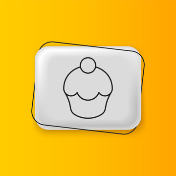 Black Muffin icon isolated on yellow background. Silver rectangle button. Vector