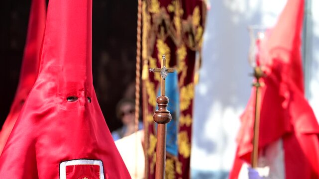Easter Procession in Santa Cruz de La Palma; Hooded Nazarenos and Penitents in Holy Week; Canary Islands Traditional Religious Celebration and Spanish Culture