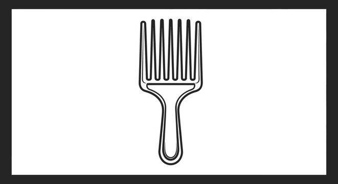 Simple Hair Pick Comb Outline Icon in Black Frame on Isolated White Background