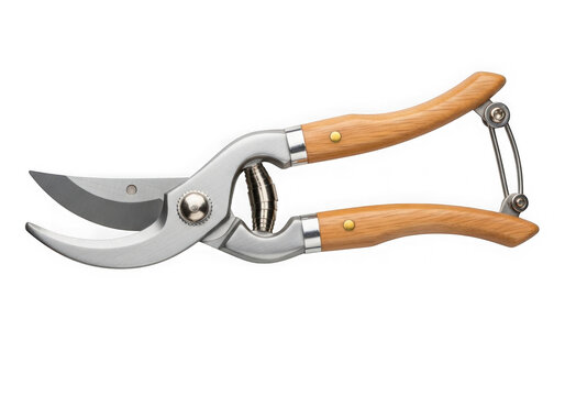 Pruning shears with wooden handles isolated on transparent background