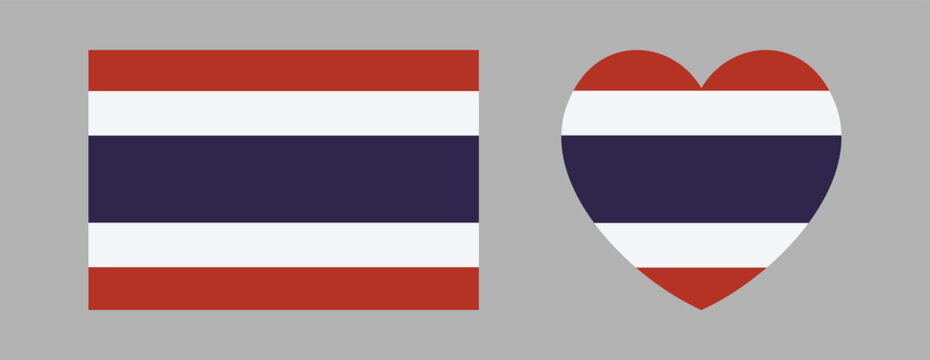 Thailand Flag heart, rectangular sticker, button. National Flag of Thailand icon, badge.