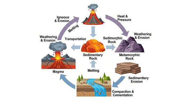 Geology Rock Cycle Formation Process Diagram.
