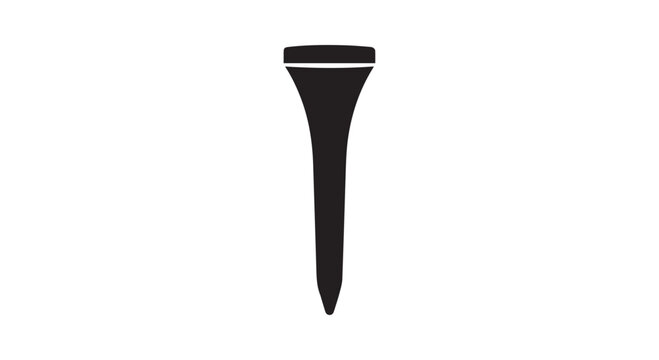 Single black golf tee icon symbol for sports equipment representation isolated on plain white background vector silhouette style.
