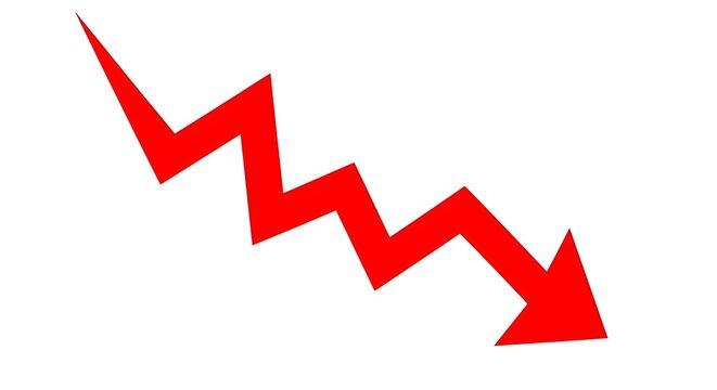 A red arrow pointing downward in a jagged line on a white background