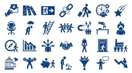 Fototapeta premium Collection of blue business and finance icons representing success failure teamwork and strategy on white background