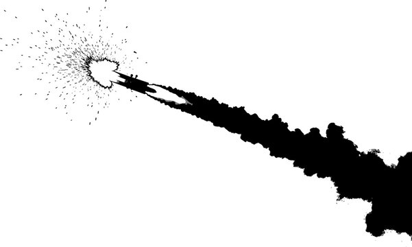 High speed rocket launching with smoke and sparks