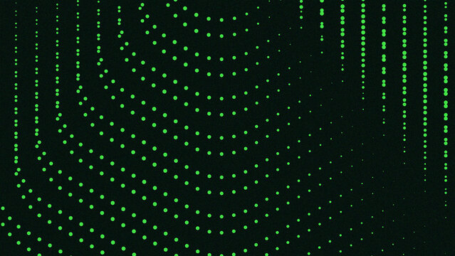An abstract green background with dots creates a digital technology pattern where light and motion glow through a dark tunnel design for a vector wallpaper concept