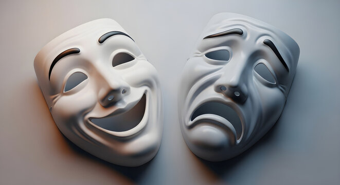 Comedy and tragedy masks on surface