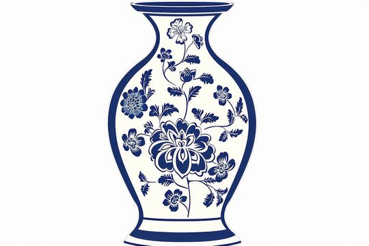 Blue white porcelain vase floral pattern chinese ceramic vector symmetrical simple outline minimal