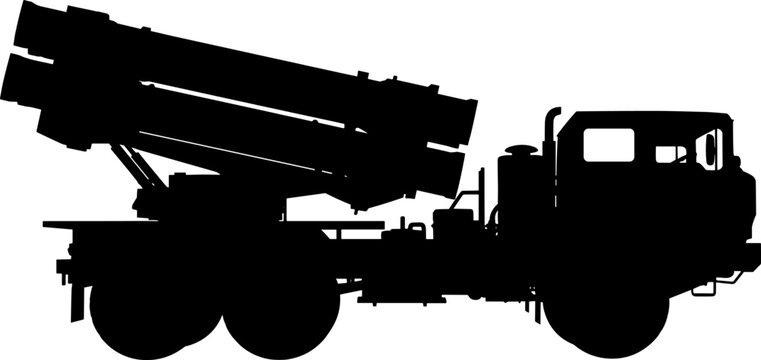 Multi-launch rocket system military truck silhouette