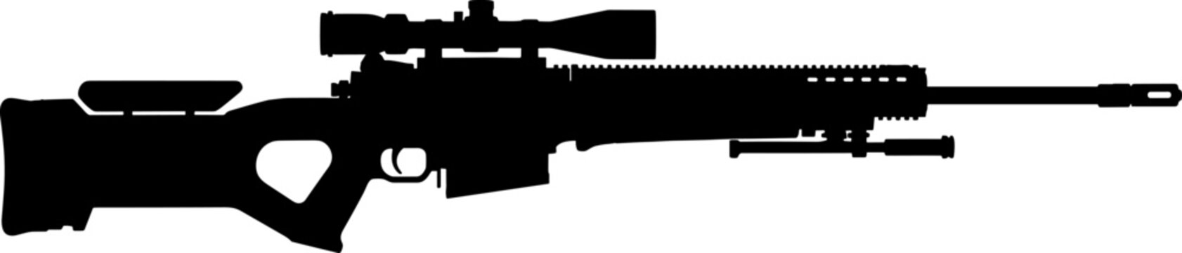 Precision sniper rifle outline with telescopic sight and bipod