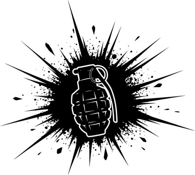 Pineapple grenade silhouette centered in a blast effect