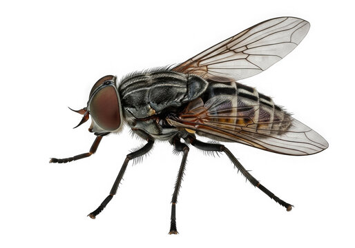 A large housefly with brown spots isolated on transparent background