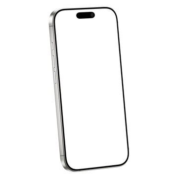 Isolated png white smartphone mockup template without background. Isometric 