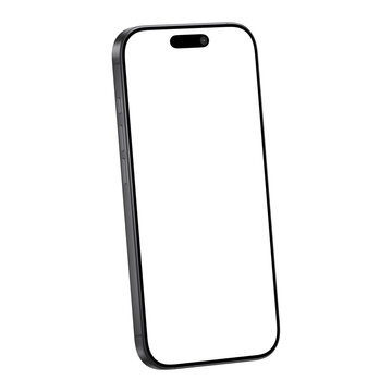 Isolated png black smartphone mockup template without background. Isometric 