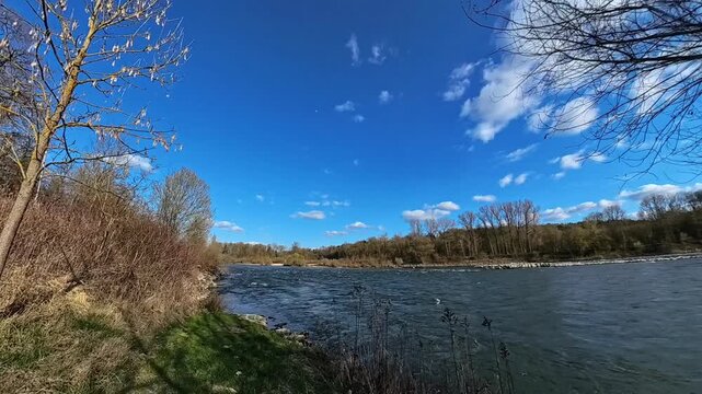 4K Timelapse video with moving clouds at Zulling, Landau, river, Isar, Dingolfing, Bavaria, Germany