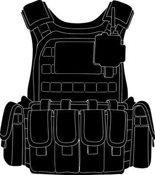 Combat load bearing vest with pouches and radio