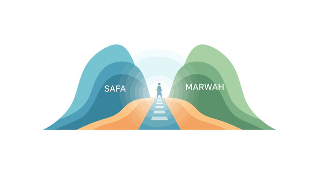 Safa and Marwah Hills Islamic Hajj Pillar Icons for Umrah Pilgrimage Ritual Vector Illustration