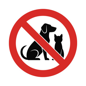 No pets allowed sign with dog and cat silhouette vector illustration for restriction warning safety notice symbol design