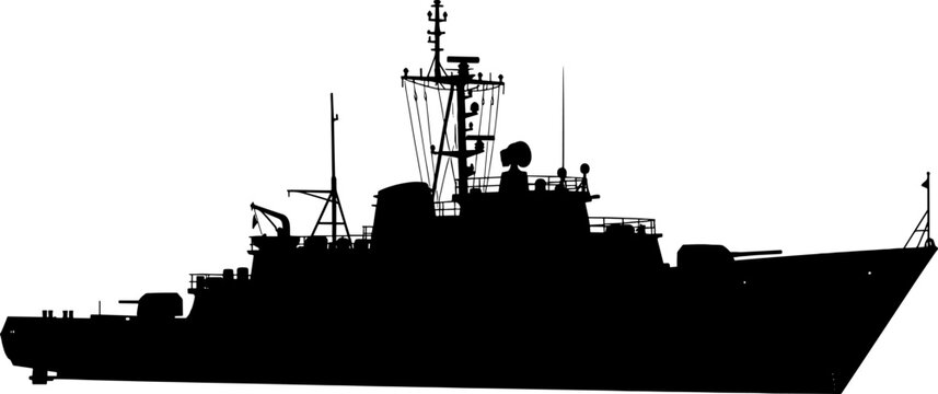 Naval frigate warship silhouette side view military navy vessel
