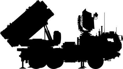 Obraz premium Surface to air missile system silhouette with radar and a launcher