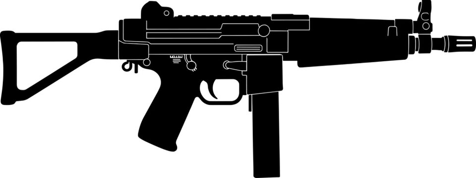 Submachine gun tactical weapon silhouette profile