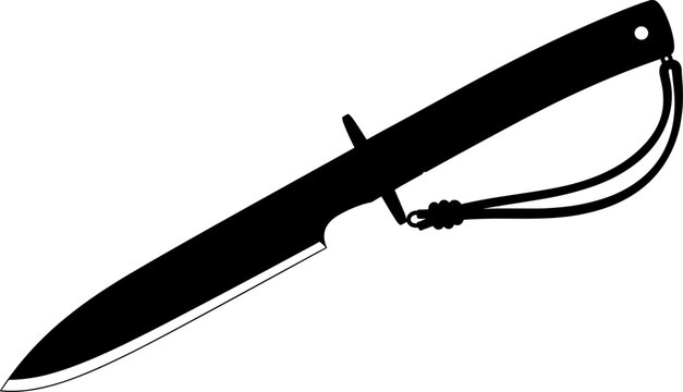 Survival hunting knife silhouette with an integrated lanyard hole