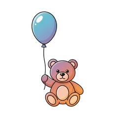Fototapeta premium Cute teddy bear holding blue balloon in minimalist white background