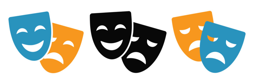Theater mask emoji vector, drama comedy masks symbol