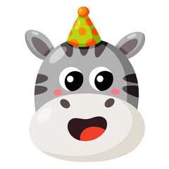 Obraz premium Cute zebra face wearing party hat cartoon illustration