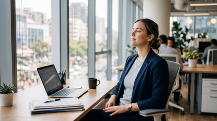 Fototapeta premium Businesswoman taking relaxing break at office desk