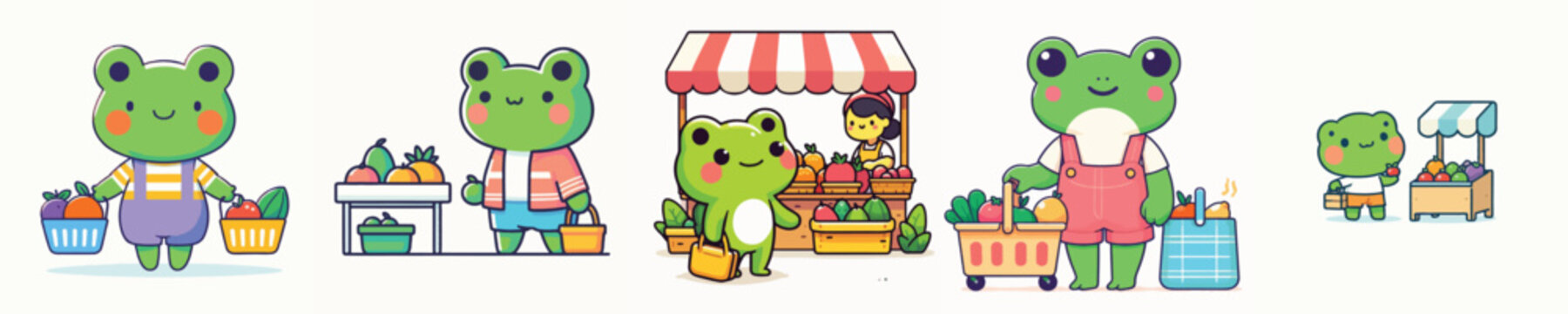 cute frog vector shopping for fruit