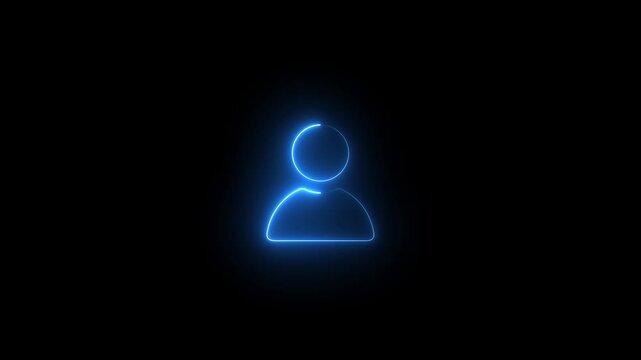Neon blue color User and profile animation icon glowing contact man people person head circle account icon with black background