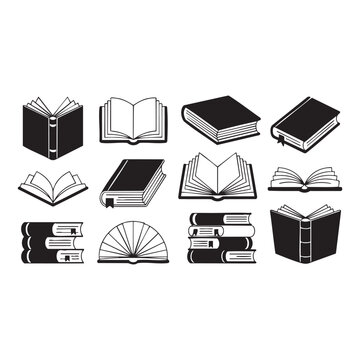 Black silhouette of various books vector illustration