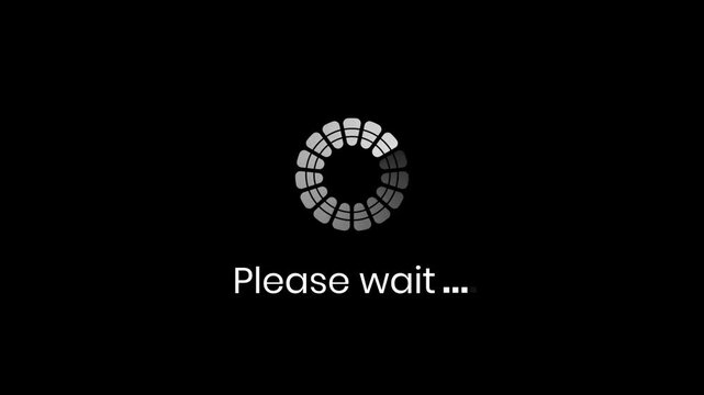 Minimal please wait text icon loading bar animation video seamless loop,
 please wait message. white waiting icon animation on black