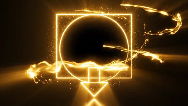 Abstract geometric shape animated with bright light and particle effects