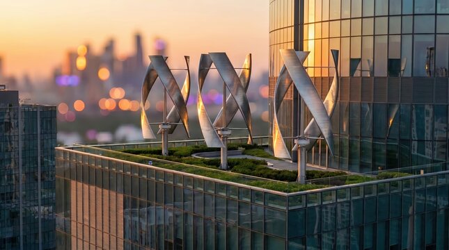 Vertical Axis Wind Turbines on a Skyscraper Rooftop