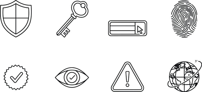 Security icons set shield key fingerprint more editable stroke vector illustration for design