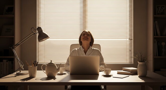 Woman Laughing Hysterically at Desk with Laptop.