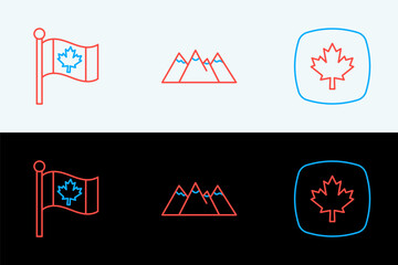 Naklejka premium Set line Canadian maple leaf, Flag of Canada and icon. Vector